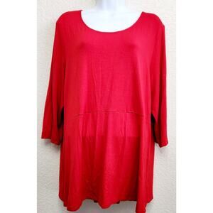 J. Jill Wearever Collection Red Round Neck 3/4 Sleeve Top XL Liquid Knit Flowy